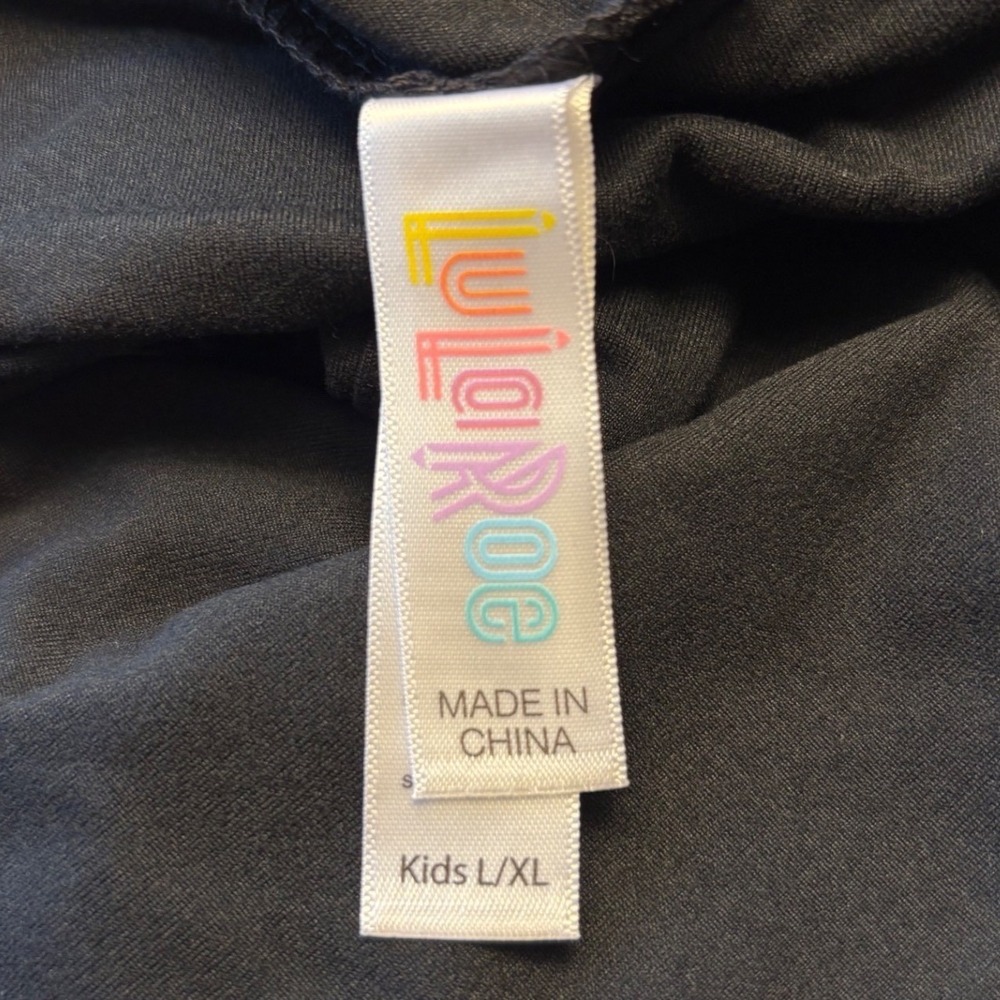 LuLaRoe Girls Leggings L/XL Solid Black Noir Kids Large Sizes 8-14 NWT - Picture 2 of 3